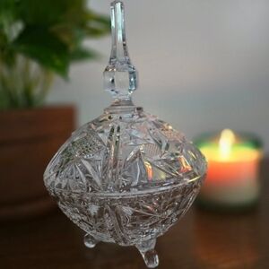 Vintage Cut Crystal Footed Candy Dish With Lid